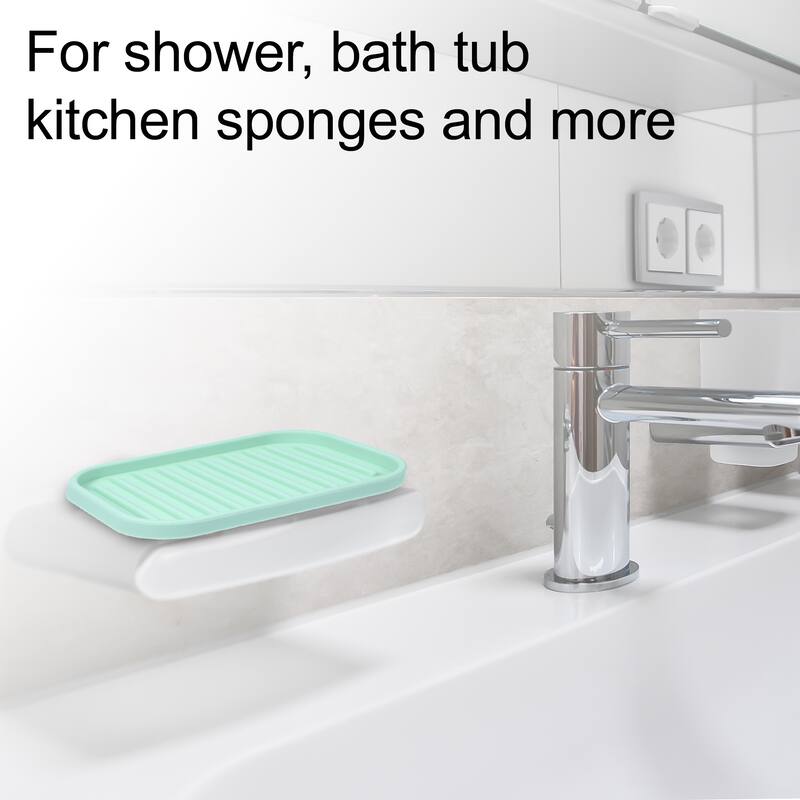 Soap Dish Keep Soap Dry for Home Bathroom Kitchen Silicone - Light Green - 13.5x9cm