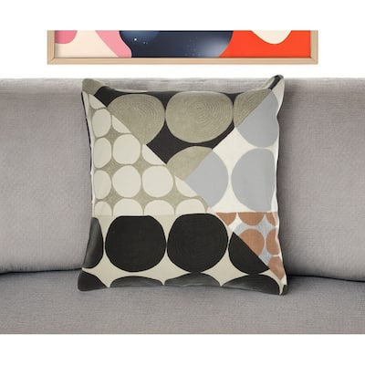HomeRoots 24" Beige and Black Geometric Cotton Throw Pillow With Embroidery
