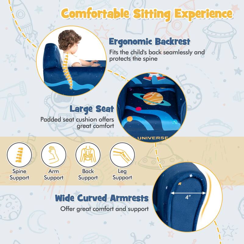 Costway Kids Sofa Toddler Upholstered Armrest Chair with Solid Wooden - See Details