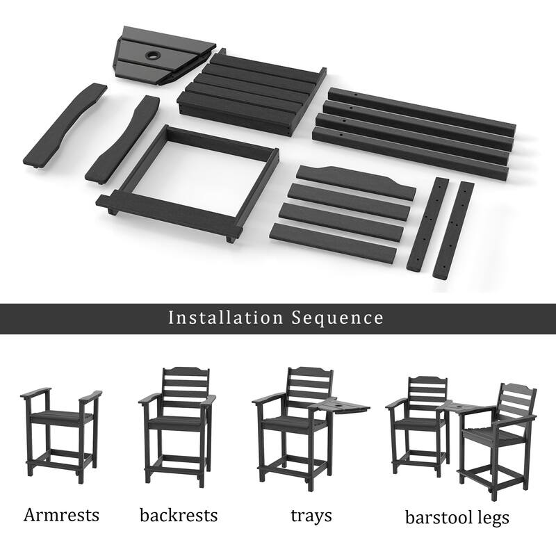 Adirondack Chairs Set of 2 with Connecting Tray, 24 inches HDPE Bar Height Outdoor Patio Bar Stool Chairs