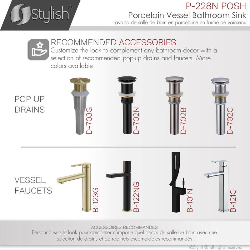 STYLISH Porcelain Round 16 inches Vessel Ceramic Bathroom Sink - 16" x 16 x 5 1/2"