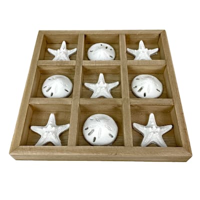 Wooden Tic Tac Toe Game Starfish Sand Dollar Coastal Beach Decor 7 In Board Gift - 0.75 X 7 X 7 inches