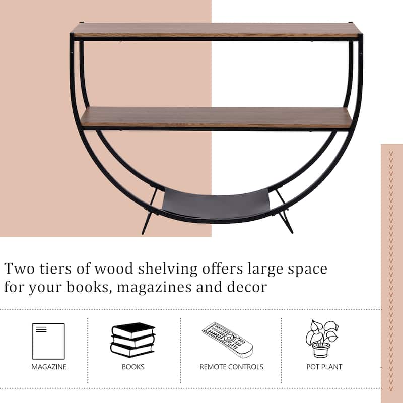 Rustic Industrial Demilune Shape Console Table Textured Metal