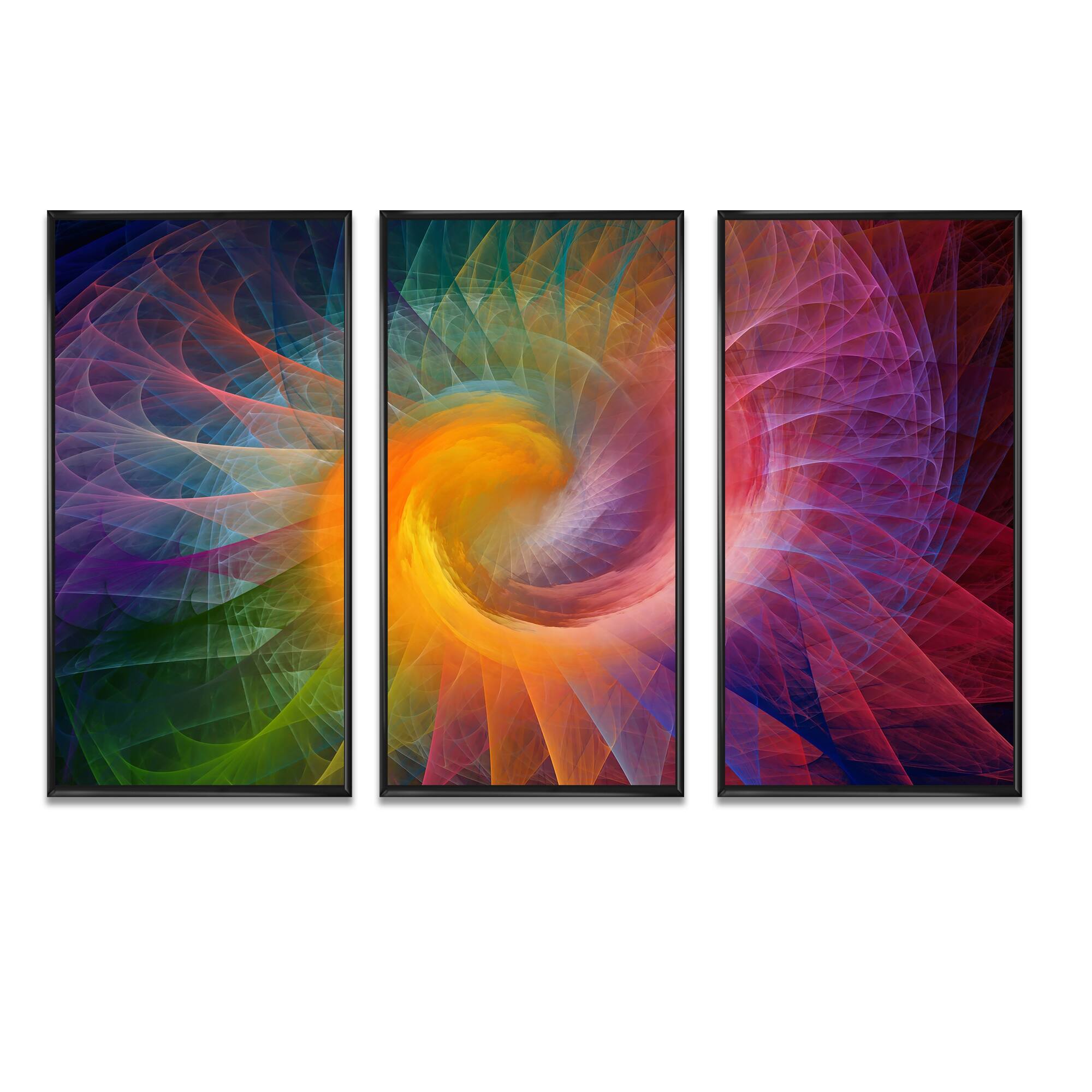 Designart "Spiral Fractal Geometry VII" Modern Framed Wall Decor Set of