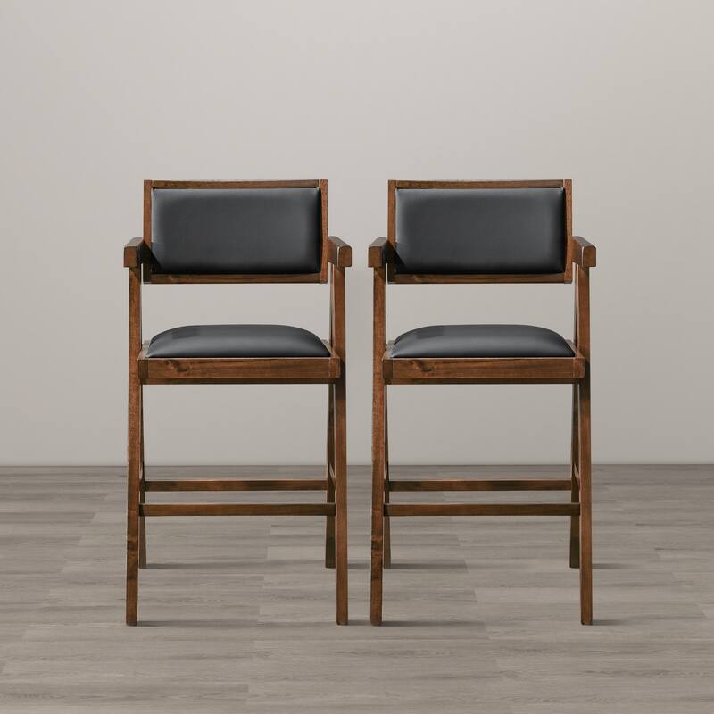 Sandy Contemporary Counter Chairs in Black Vegan Leather ( Set of 2) - Black