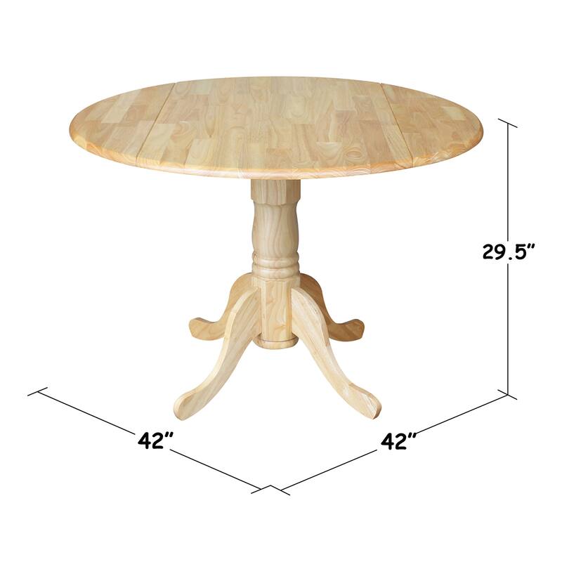 Round Pedestal Base Solid Wood 42-inch Drop-leaf Dining Table