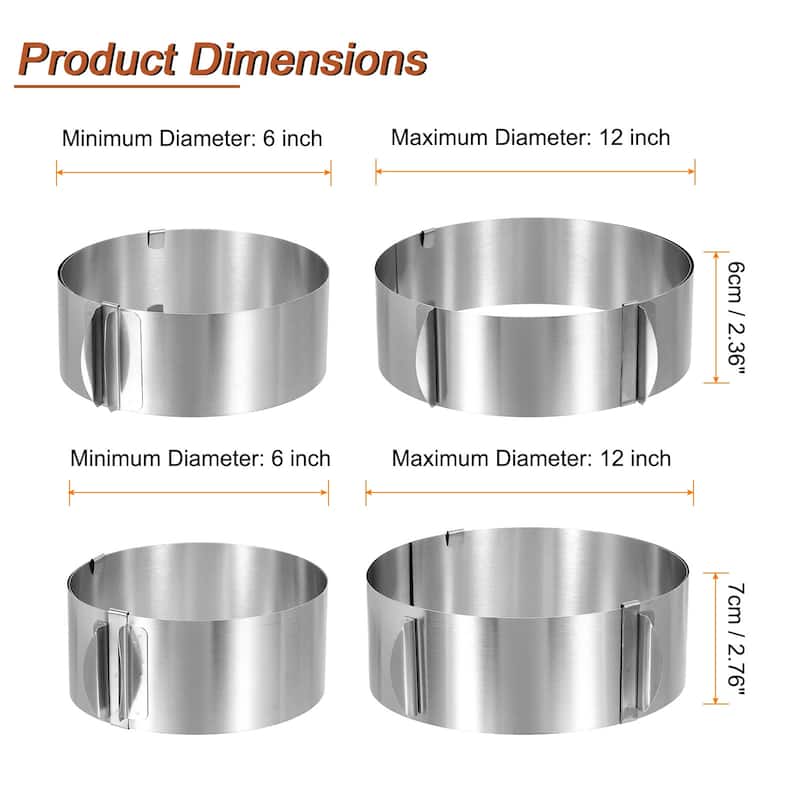 2Pcs Cake Ring 6cm/7cm High Adjustable Cake Ring Mousse Baking Moulds - 6cm/7cm