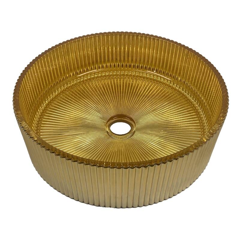 Cowrie Tempered Glass Circular Vessel Bathroom Sink - 16" - Gold