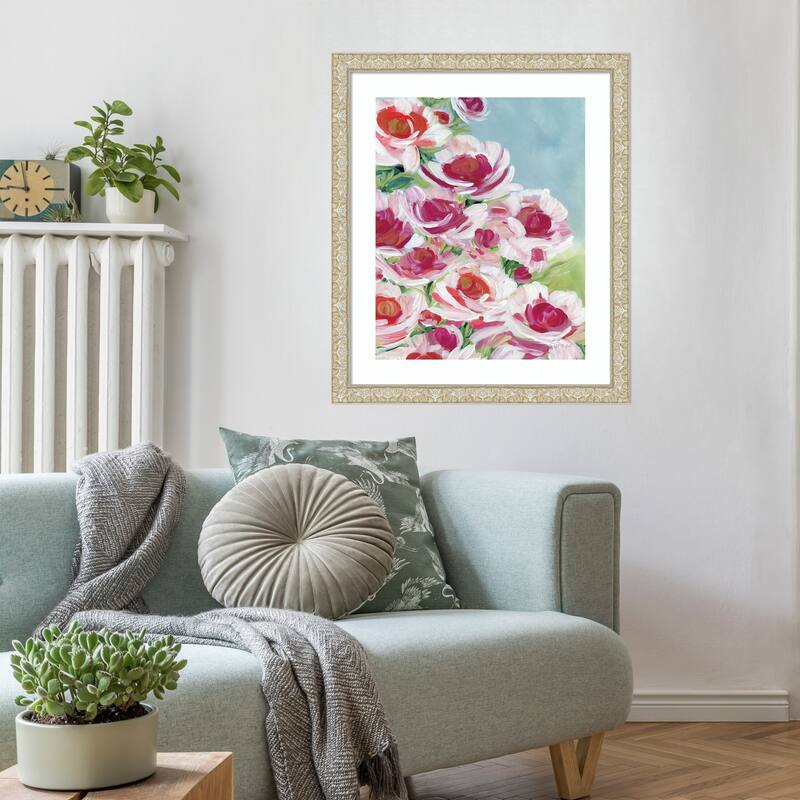 Peony Meadow by Yvette St. Amant Wood Framed Wall Art Print - Lila Silver