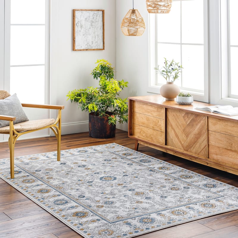 Livabliss Marvel Traditional Floral Area Rug - Blue/Orange - 7' 10" x 10'