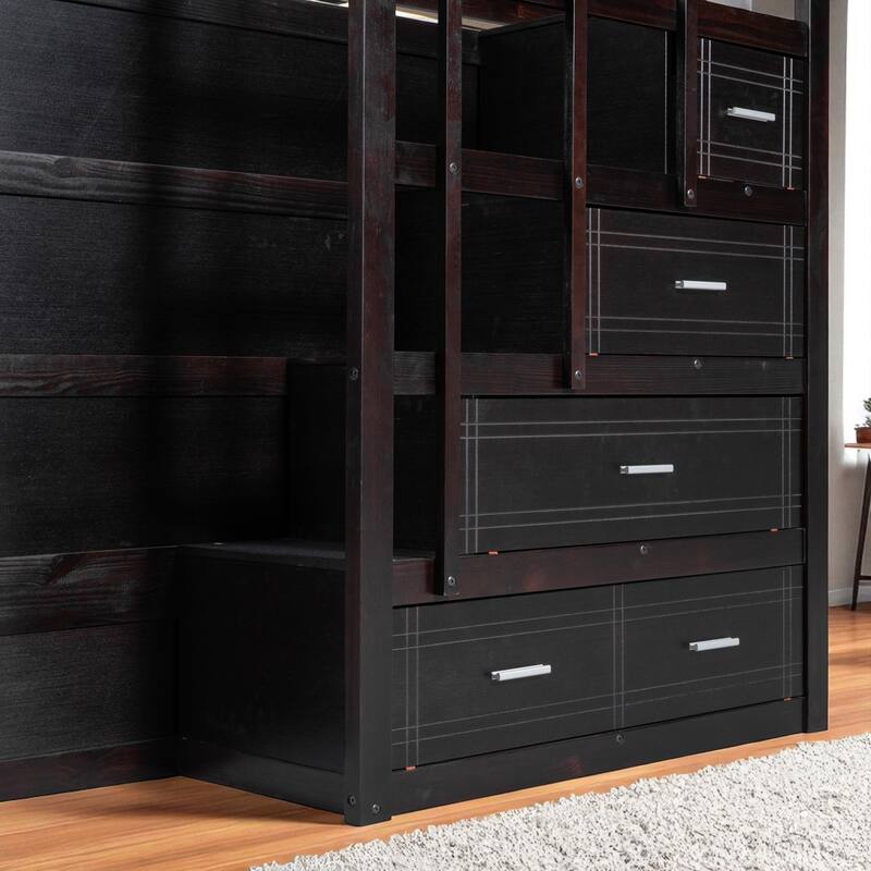 Twin Over Twin Bunk Bed with Trundle and Storage Drawers, Staircase Bunk Frame for Kids and Teens