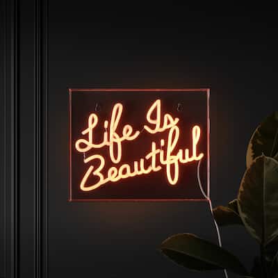 Life is Beautiful 13.7" X 10.9" Contemporary Glam Acrylic Box USB Operated LED Neon Light, Orange by JONATHAN Y - 13.7" X 10.9"