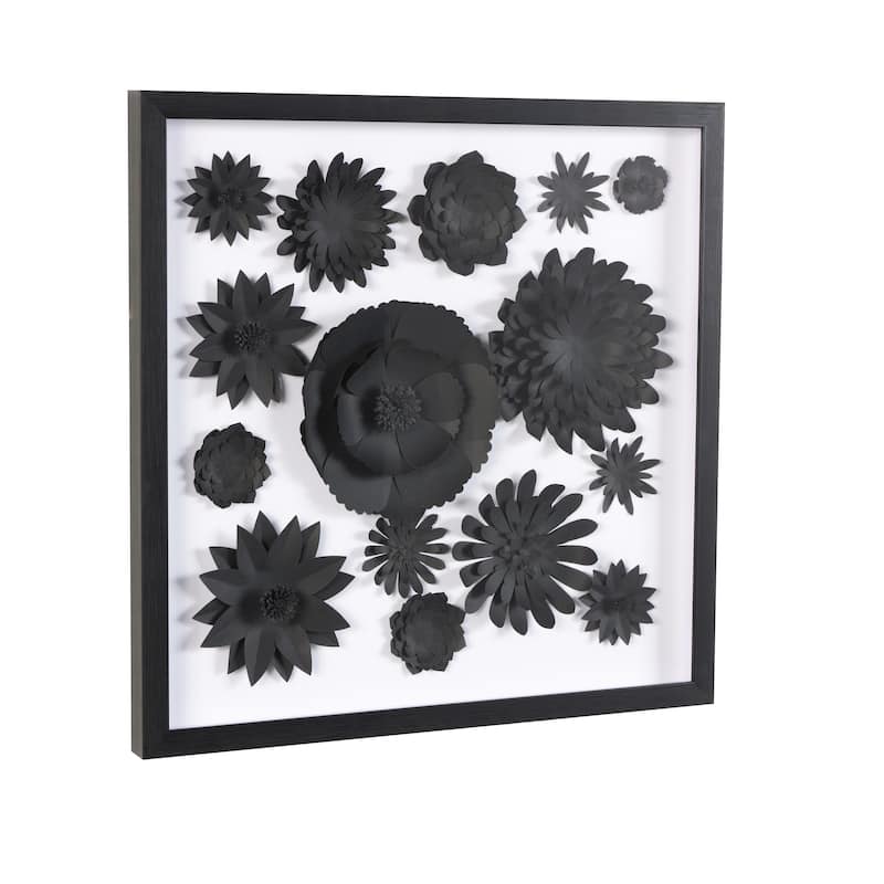 Black Paper Cluster Floral Shadow Box with Varying Shapes and Sizes
