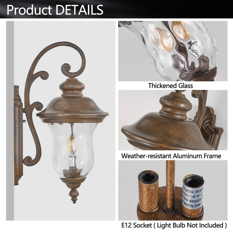 22"(H)Outdoor Wall Lantern, Weatherproof Exterior Sconce Light with Clear Shade, Waterproof Wall Mount Light Fixture(No Bulb)