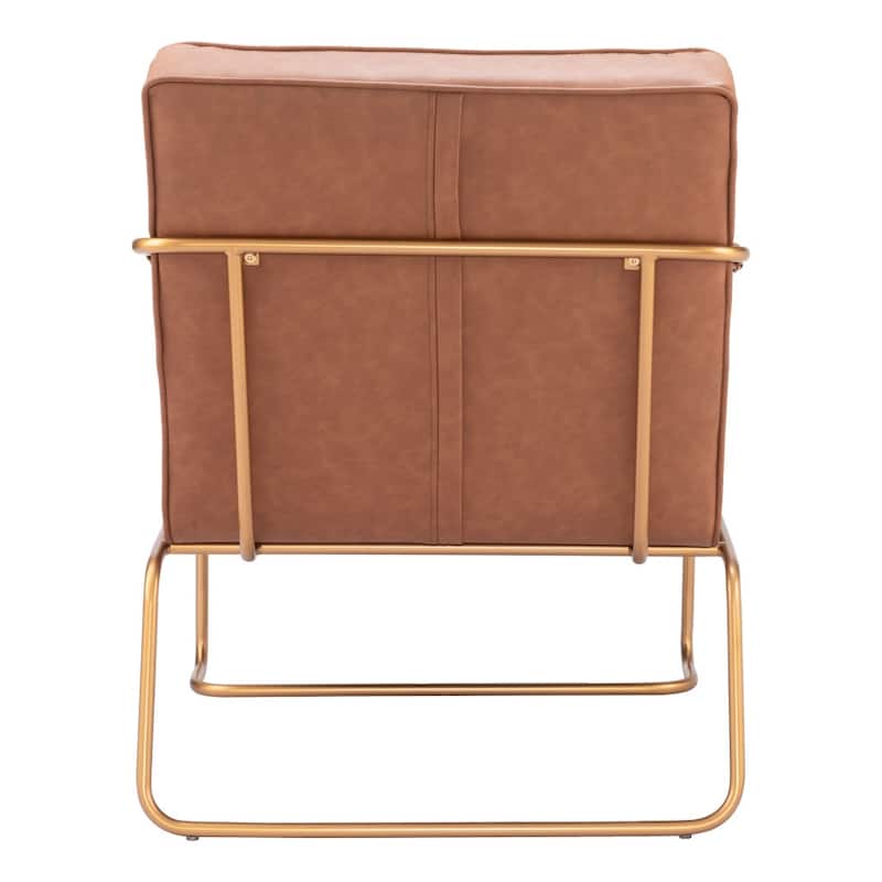 HomeRoots 25" Brown And Gold Faux Leather And Faux Leather Tufted Arm Chair - 25.2 in. x 32.7 in. x 31.1 in.