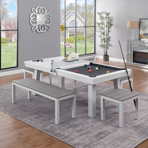 Indoor/Outdoor 7ft Billiards Pool Table 6-Seater Dining Set with Accessories
