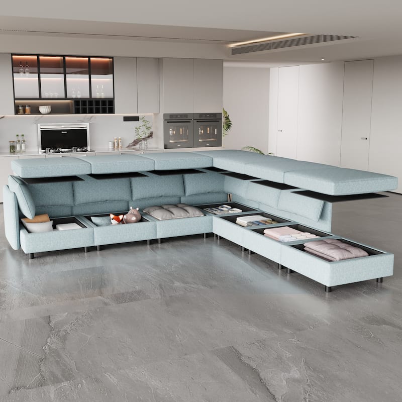 98.5'' Customizable 4 Seater Modular Sectional Sofa with Storage, Comfortable Cushions and Space-Saving Design