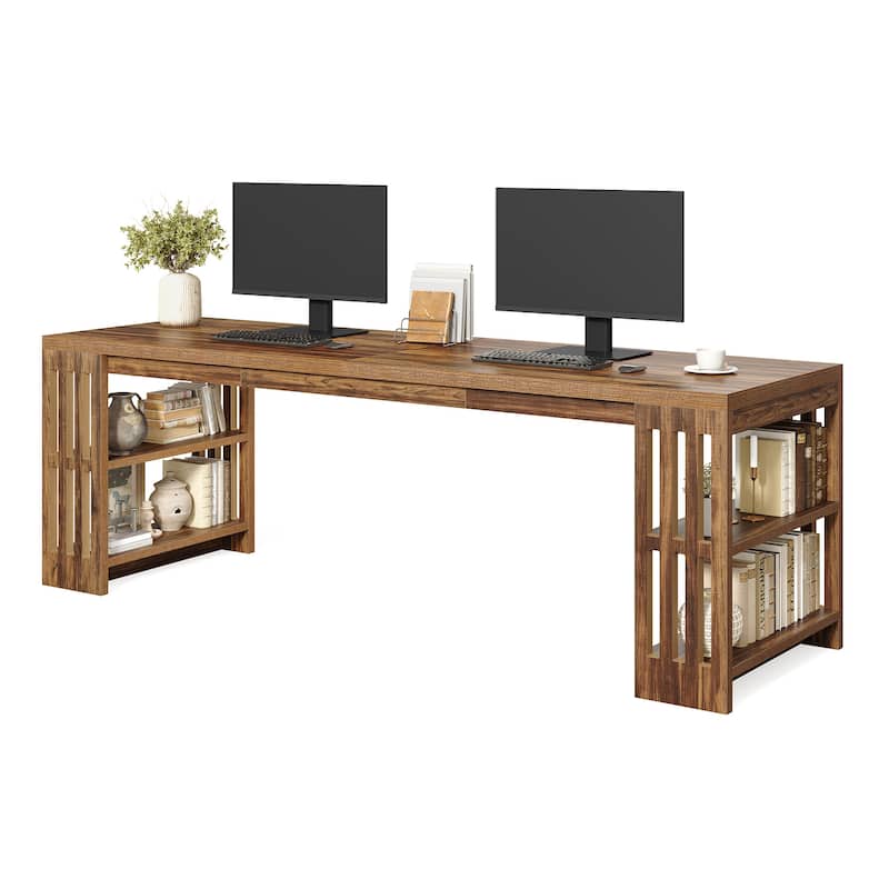 78.7" Two Person Desk with Bookshelf Double Office Desk