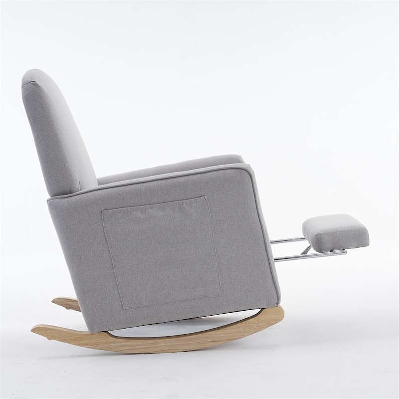 Cotton Linen Fabric Rocking Chair With Adjustable Footrest