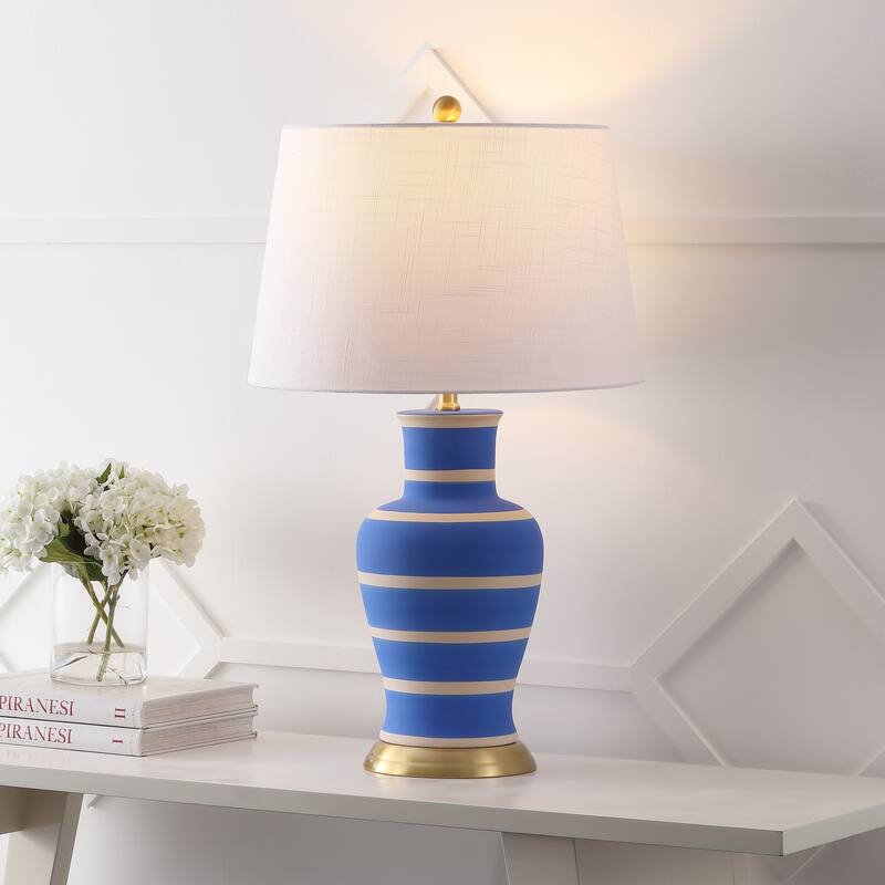 Julia 29" Ceramic LED Table Lamp, by JONATHAN Y - Blue/Beige