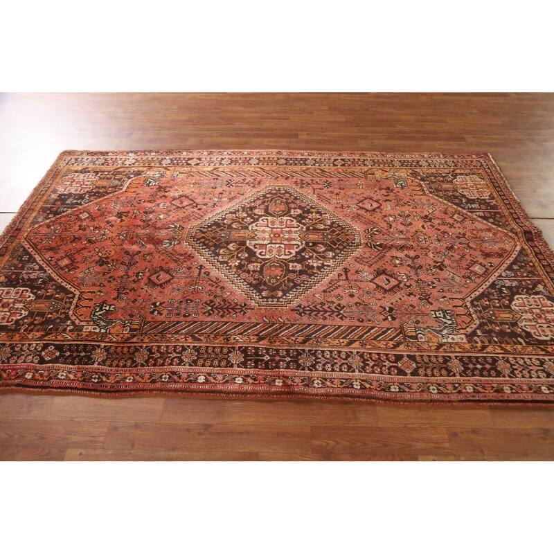 Handmade Vegetable Dye Shiraz Persian Vintage Area Rug - 5'1"x 7'10"