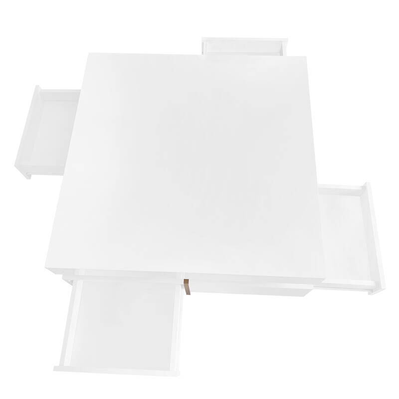 Modern High Gloss Coffee Table w/ 4 Drawers, Multi-Storage Square Cocktail Table Center Table w/ Wood Grain Legs for Living Room