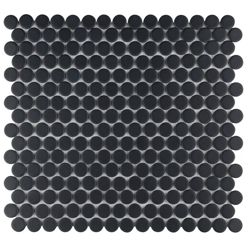Merola Tile Hudson Penny Round Matte Black 11-7/8" x 12-5/8" Porcelain Floor and Wall Tile