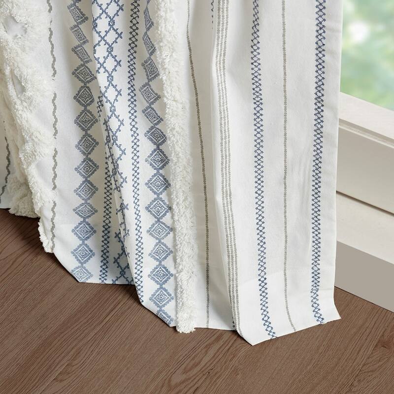 Cotton Printed Curtain Panel with Chenille Stripe and Lining 50x95"