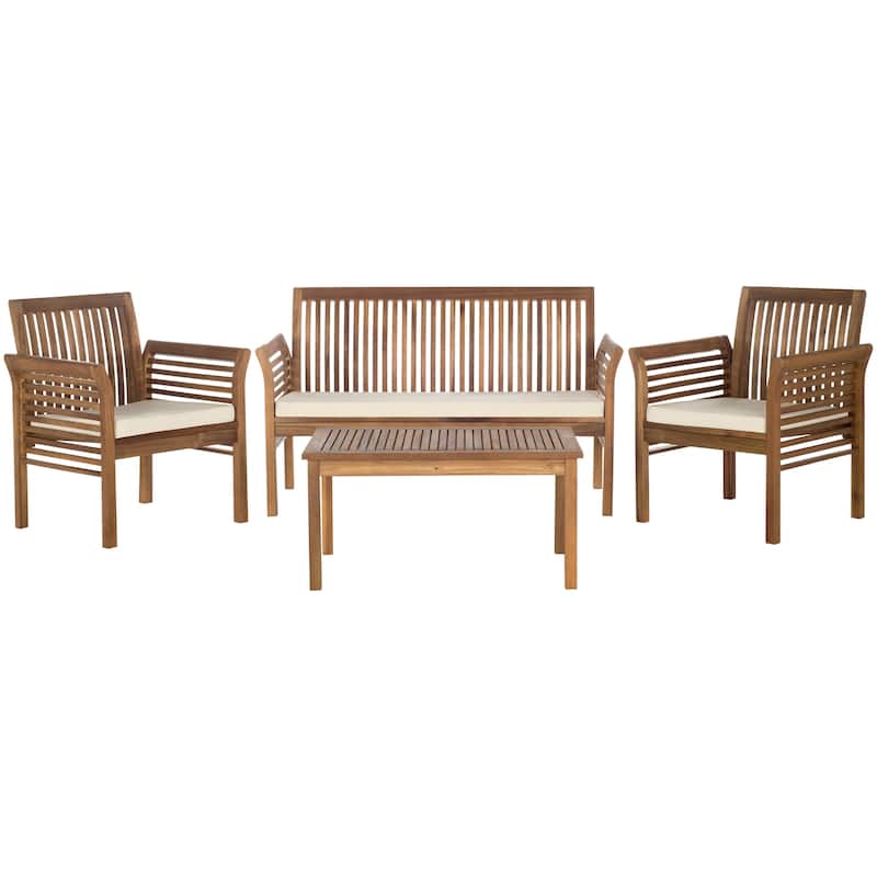 SAFAVIEH Carson Outdoor Acacia Solid Wood 4-Piece Conversation Patio Set