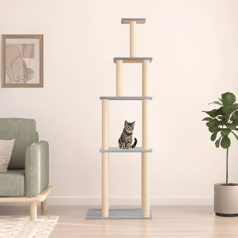 vidaXL Cat Tree Light Grey Engineered wood, plush, sisal 72.0 in tall - 18.7 x 23.6 x 72.0