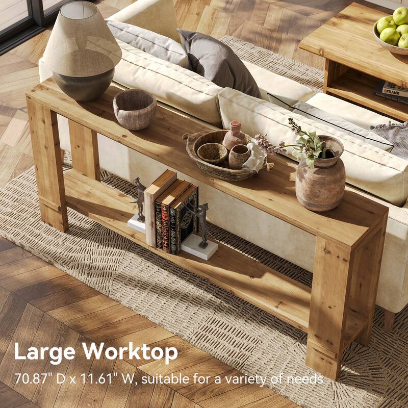 71'' Extra Long Solid Sood Console Table with Shelf for Entryway Living Room