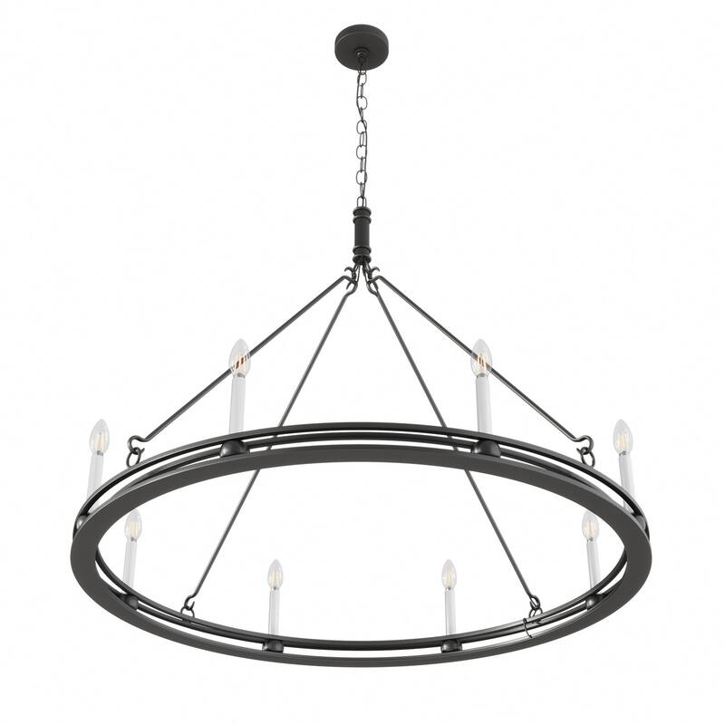 Industrial Black 8-Light Large Round Candle Chandelier for Dining Room