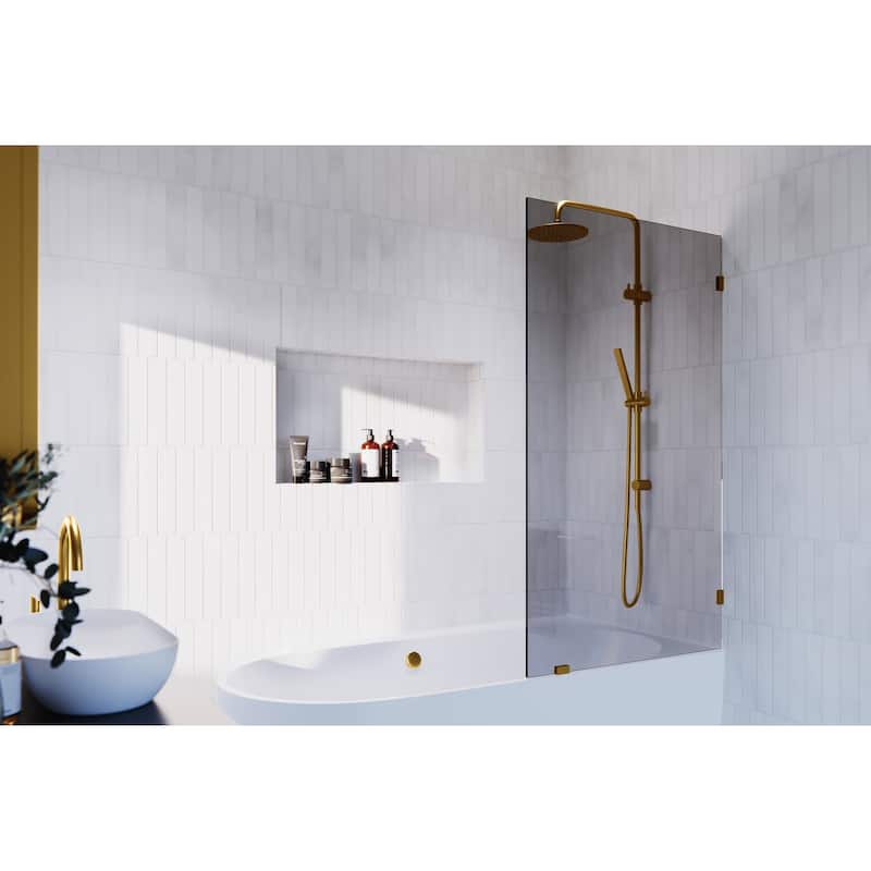 Ursa 34 in. W x 58.25 in. H Frameless Shower Bath Fixed Panel with Gray Tint Bed Bath & Beyond