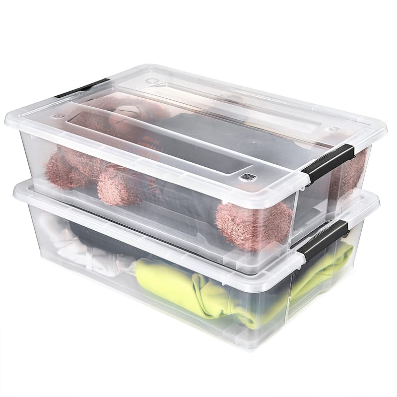 Sorbus Clear Underbed Storage Bins with Lids and Handles 40qt Capacity Organizer Boxes (2 Pack) - 25.3" L x 17.7" W x 7" H