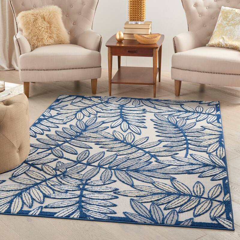 Nourison Aloha Leaf Print Vibrant Indoor/Outdoor Area Rug - 6' x 9' - Blue/Ivory