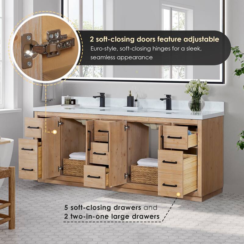 Anais Single Bathroom Vanity in Light Brown with Grain White Engineered Stone Countertop with Mirror