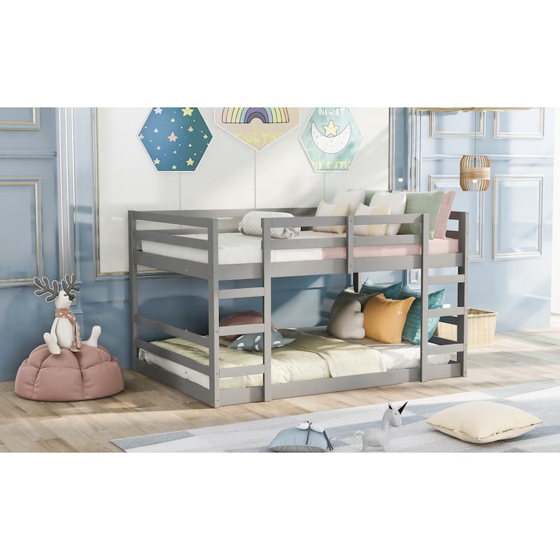 Full Over Full Bunk Bed with Ladder, Gray