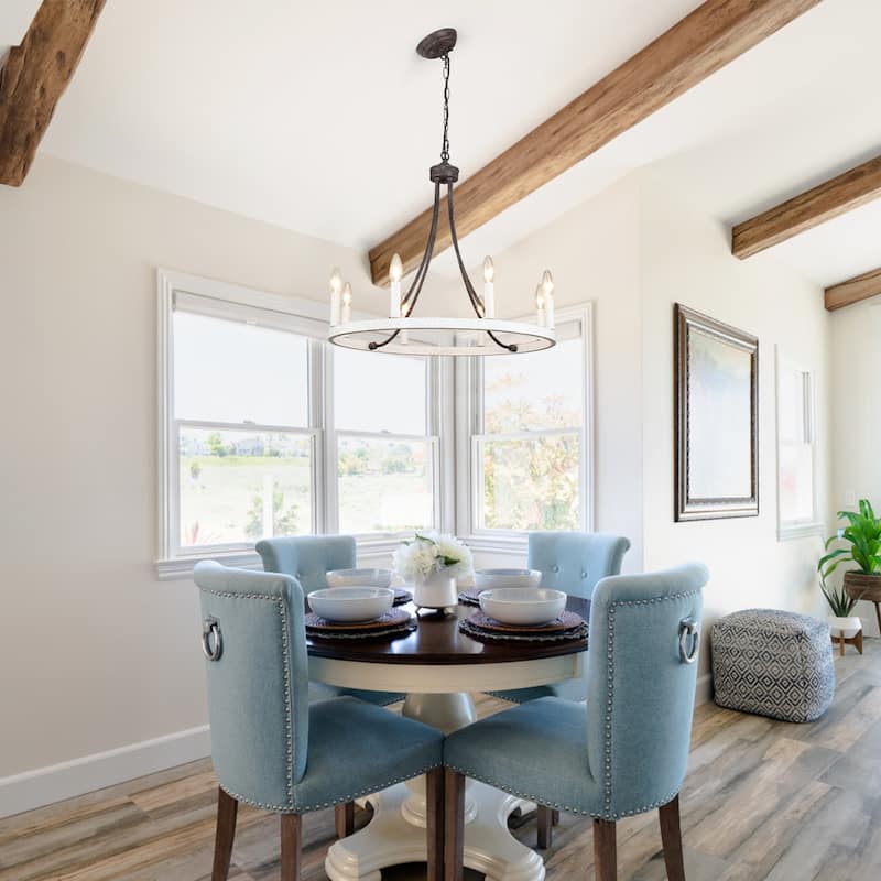 8-Light W23.6" x H82.67" Vintage Rustic Wagon Wheel Chandelier for Living Room