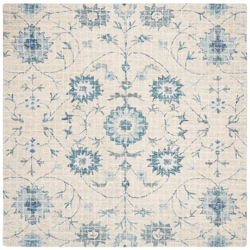 SAFAVIEH Handmade Blossom Samija Modern Floral Wool Rug - 6' Square - Silver/Blue