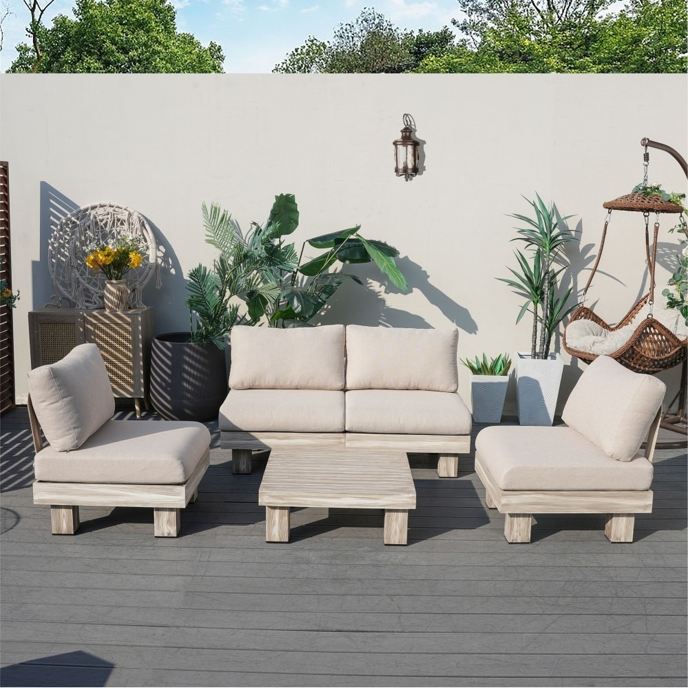 Patio Aluminum Outdoor Modular Sofa Set with Coffee Table（5 Sizes）