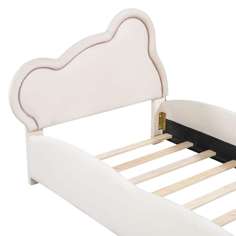 Velvet Platform Bed with Bear Shaped Headboard