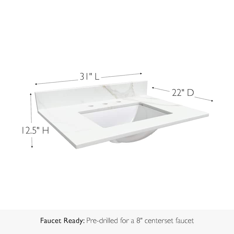 Calesco Calacatta Quartz Bathroom Vanity Top with Sink and Backsplash
