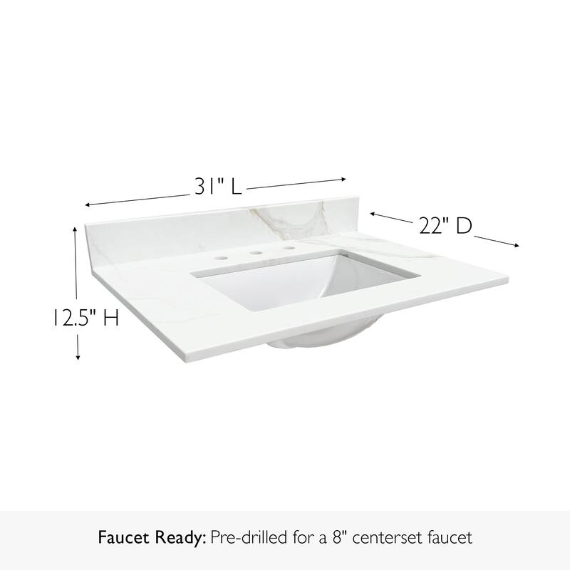 Design House Calesco Calacatta Quartz Bathroom Vanity Top and Side Splash Kit - N/A