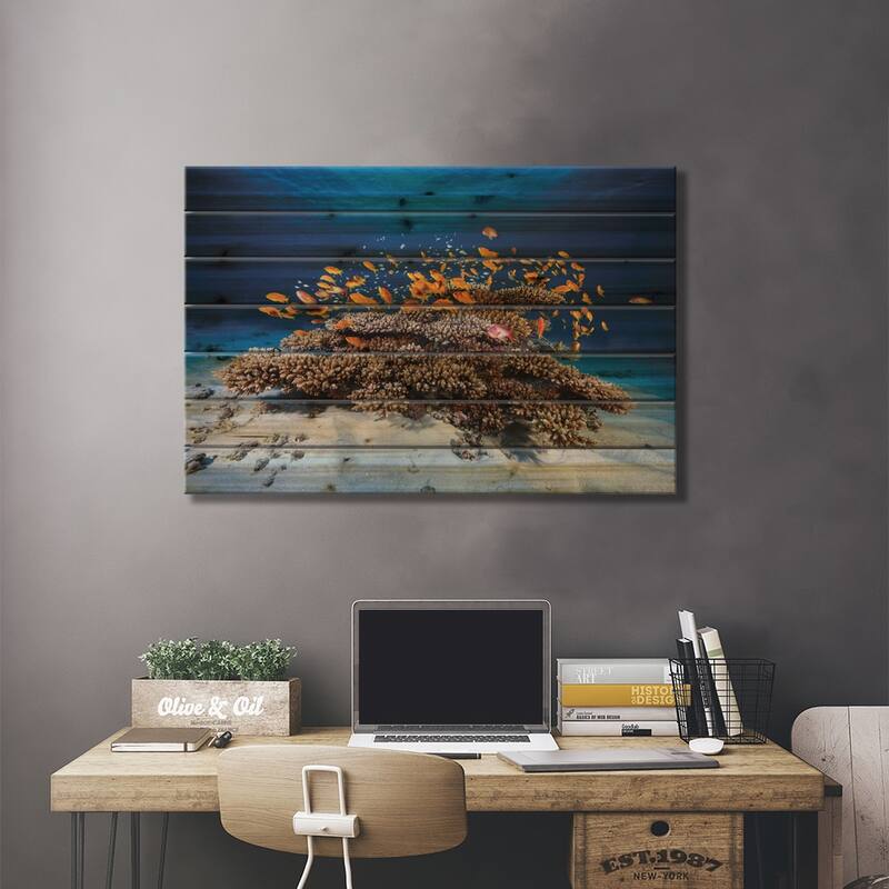 Marine Life Print On Wood by Barathieu Gabriel - Multi-Color
