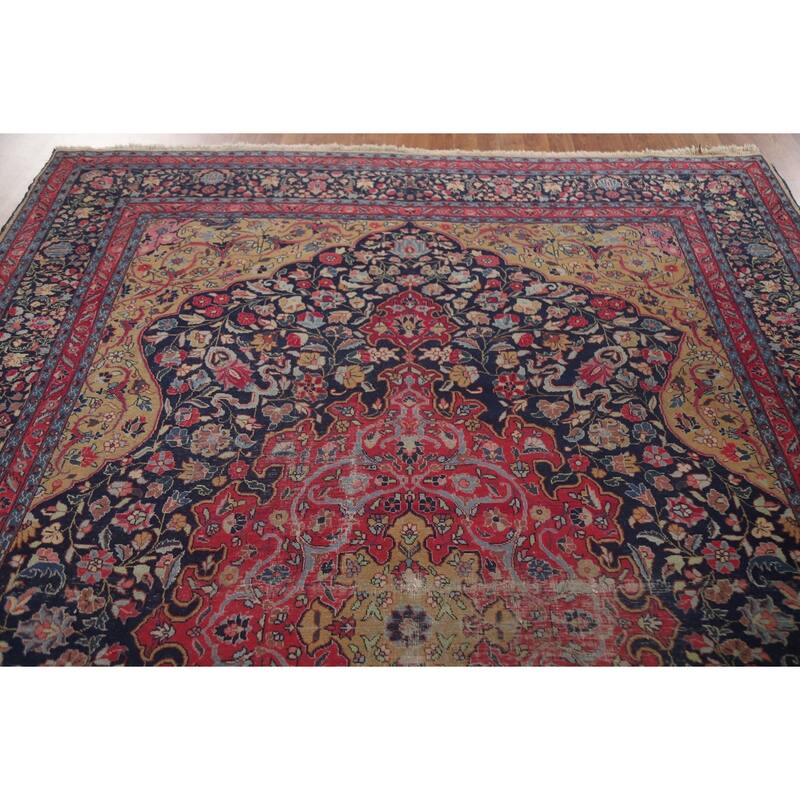 Pre-1900 Antique Blue Tabriz Persian Area Rug Hand-Knotted Wool Carpet - 7'5"x 11'0"