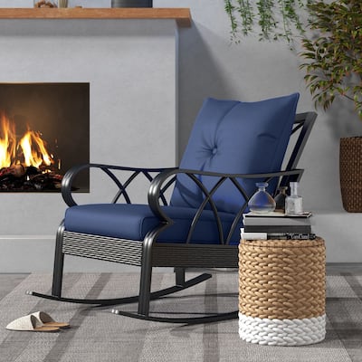 Outdoor Wicker Rocking Chair, with Padded Cushions & Armrest