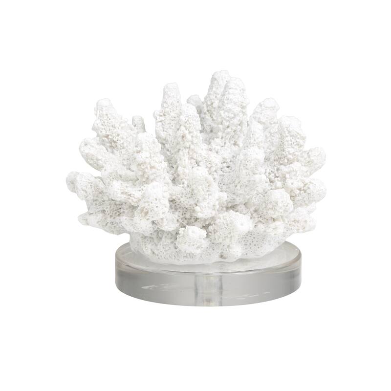 Polystone Coral Small Textured Decorative Sculpture with Clear Acrylic Base - White - Roche River Decor