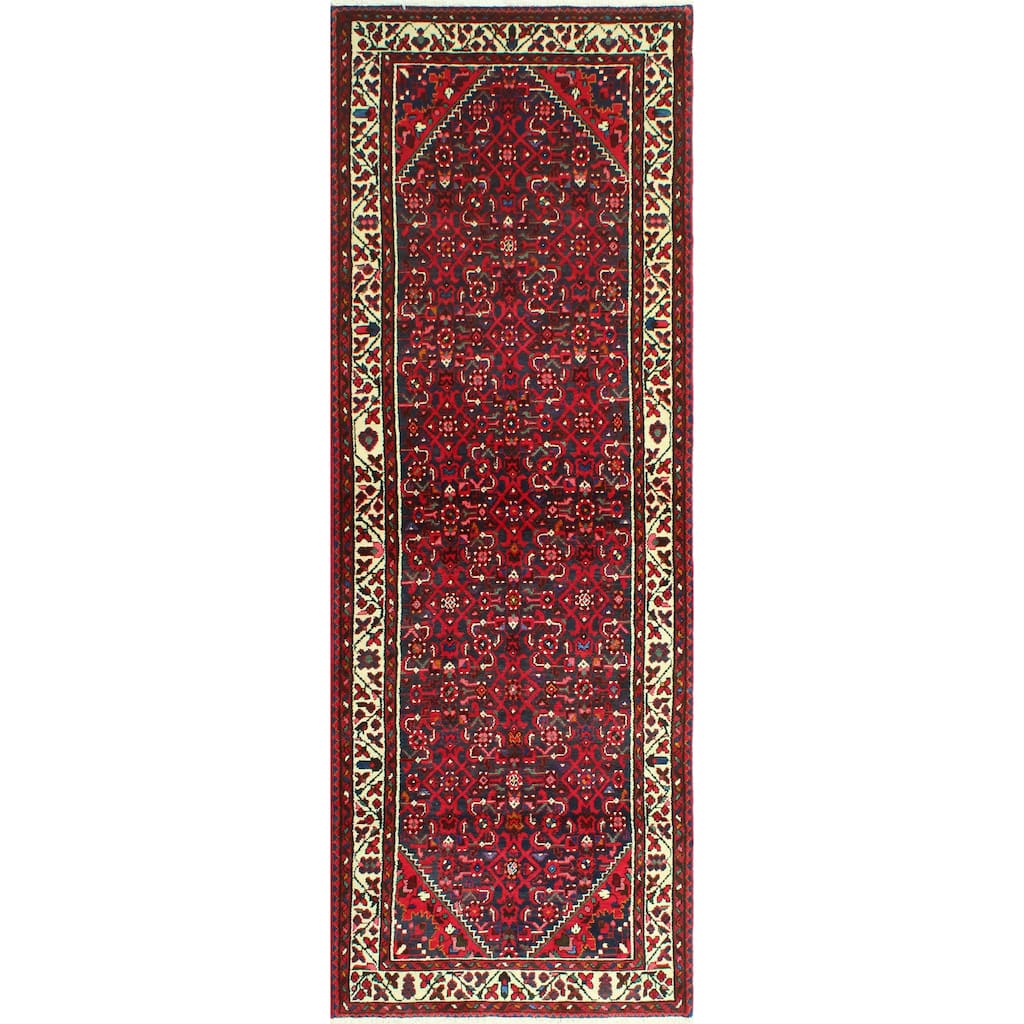 Fine Vintage Distressed Marietta Blue/Red Runner - 3'4" x 9'11"