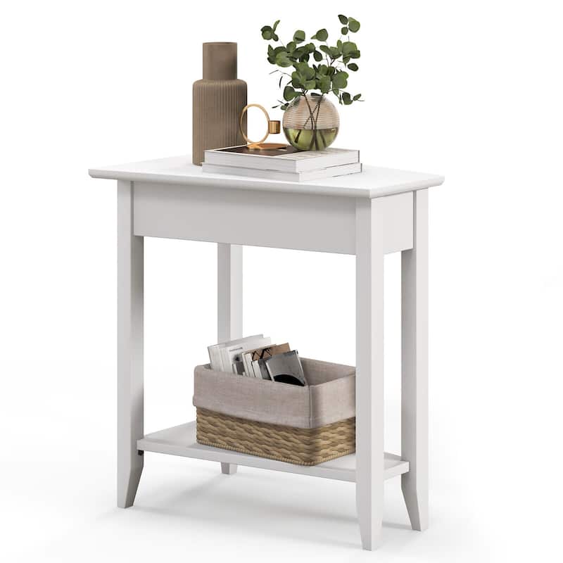 Gymax 2-Tier End Table Irregular Narrow Sofa Side Nightstand w/ - White