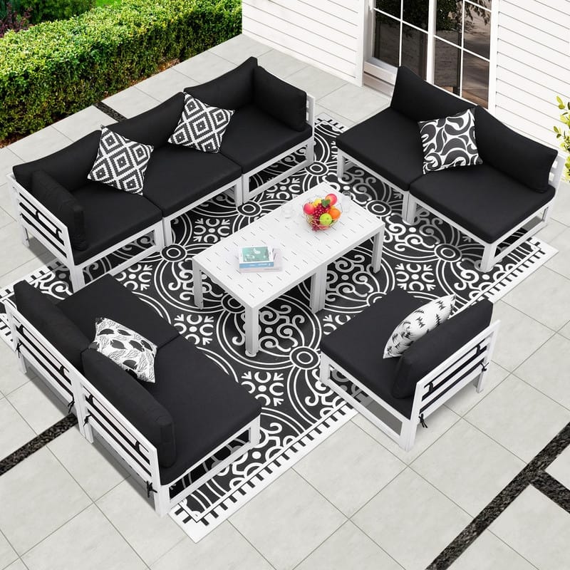 FINCATI 10-Piece Outdoor Furniture Aluminum Patio Set, 29'' Deep Wide Seating Aluminum Patio Furniture Set with Coffee Tables